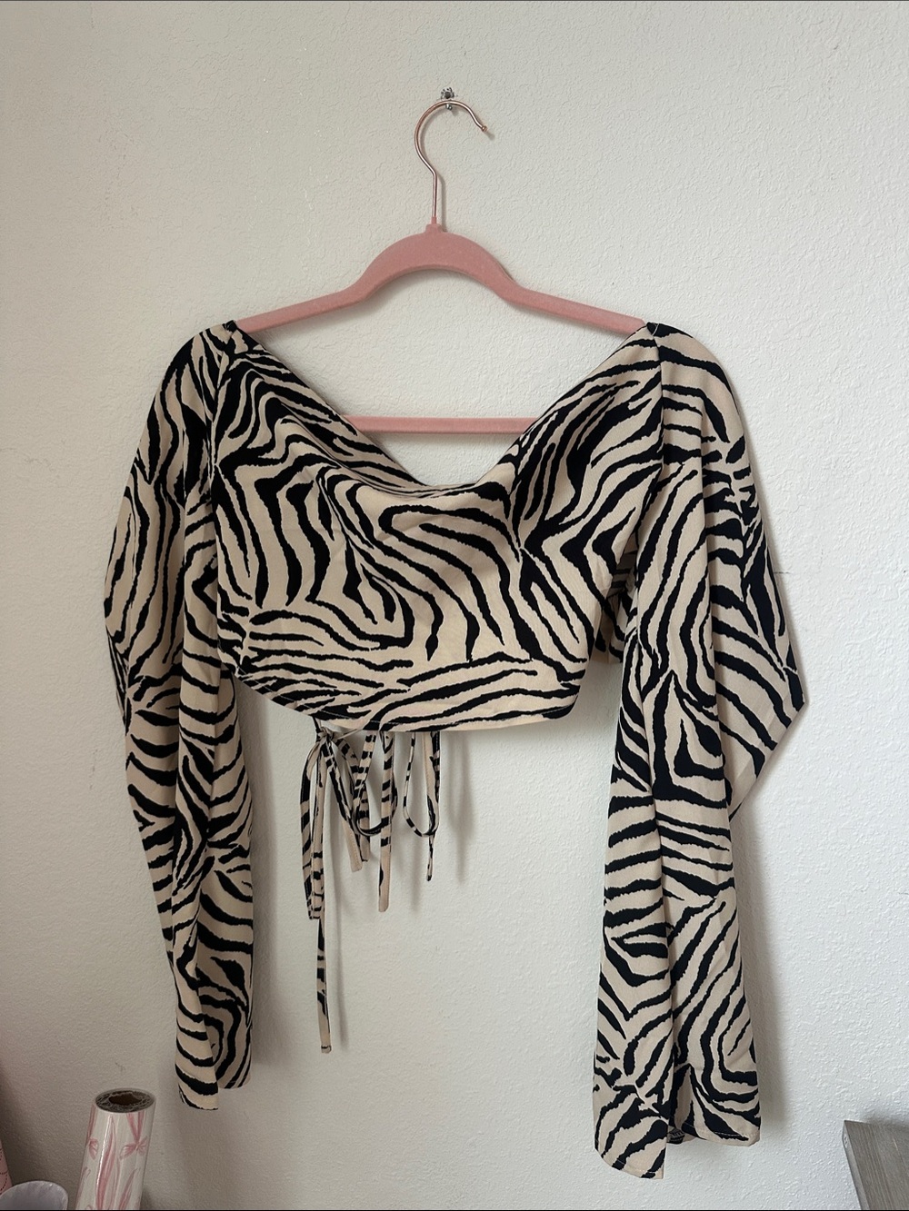 Zebra Print Open Back Long Sleeve Top